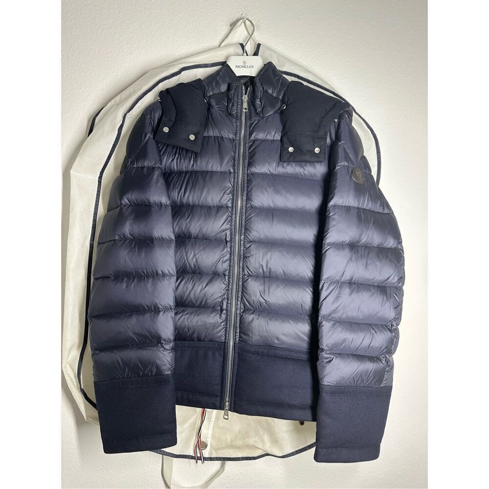 RARE MONCLER NAVY QUILTED DOWN JACKET Sz 3/L GOOSE DOWN/ FEATHER Limited Edition
